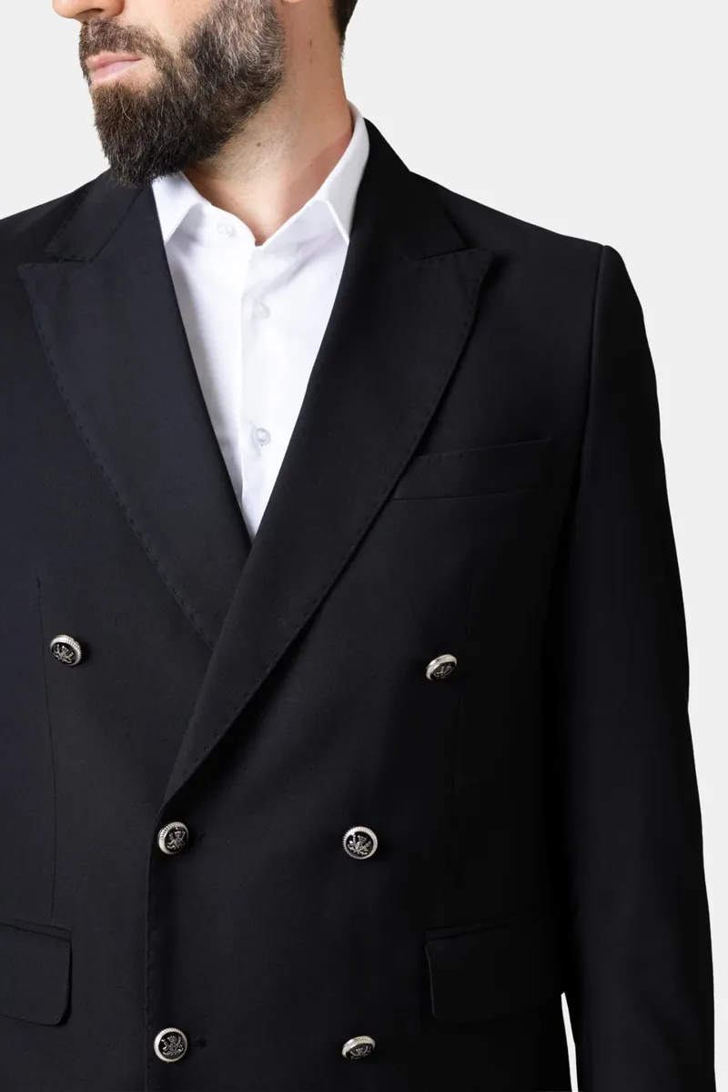 Costum Negru Double-Breasted din Lână 56 - imagine 3