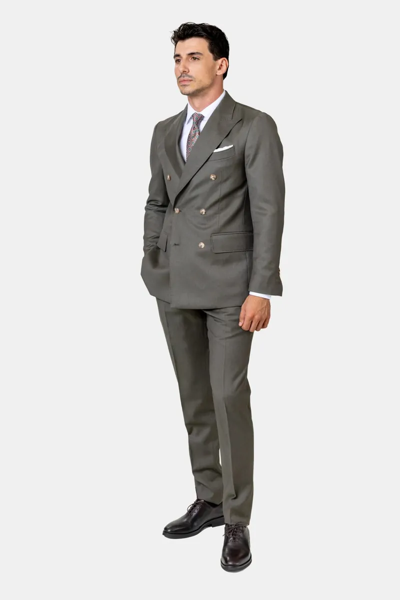 Costum Napoli Khaki Double-Breasted din Lână 56