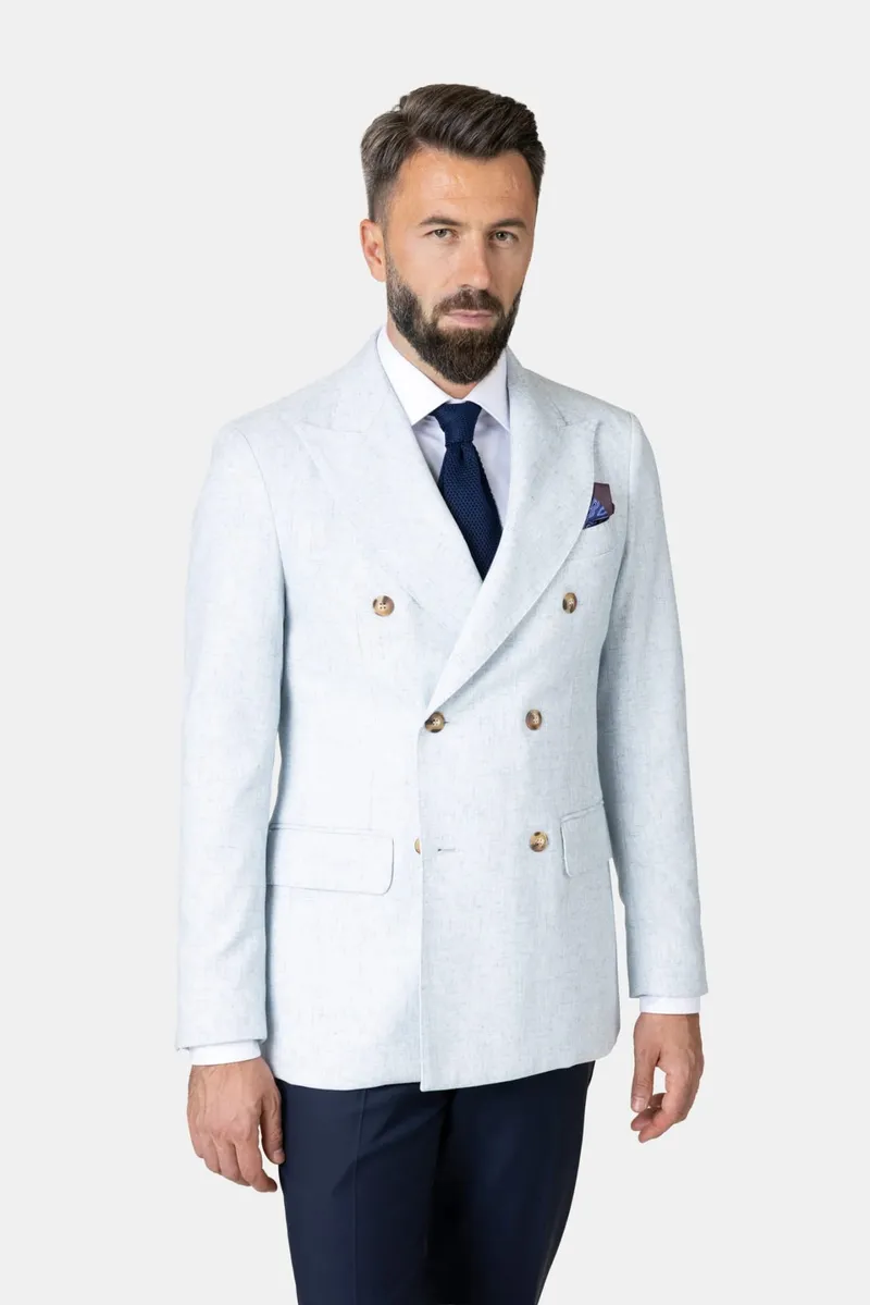 Costum Albastru Deschis din In 50 - imagine 3