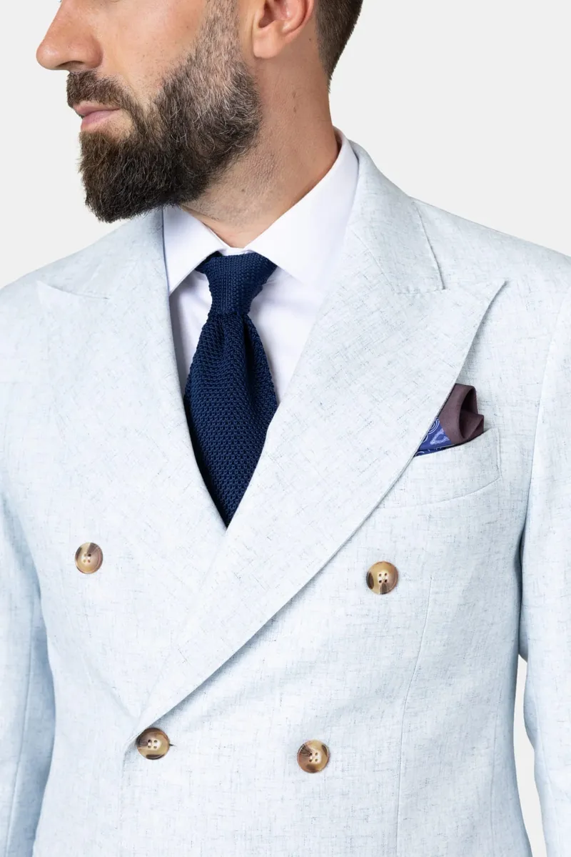 Costum Albastru Deschis din In 50 - imagine 4
