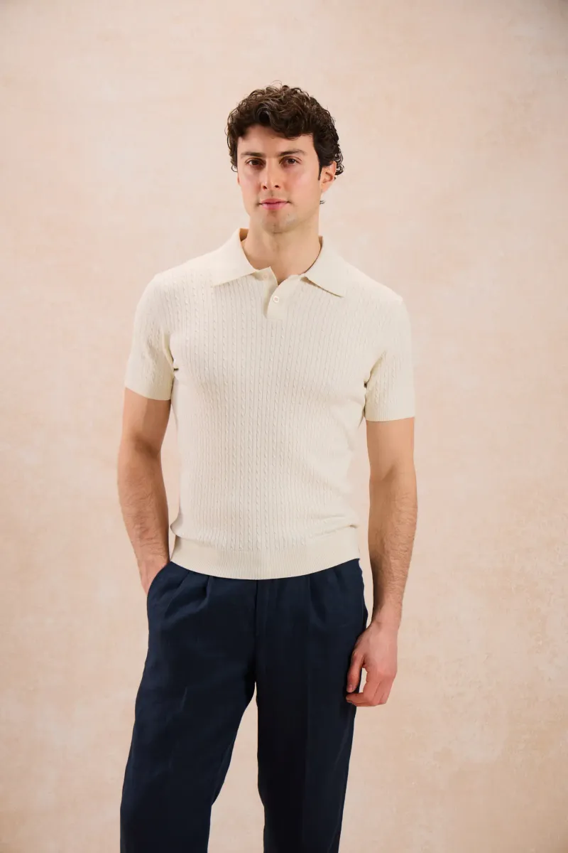 Tricou Tricotat Crem cu Guler Polo L