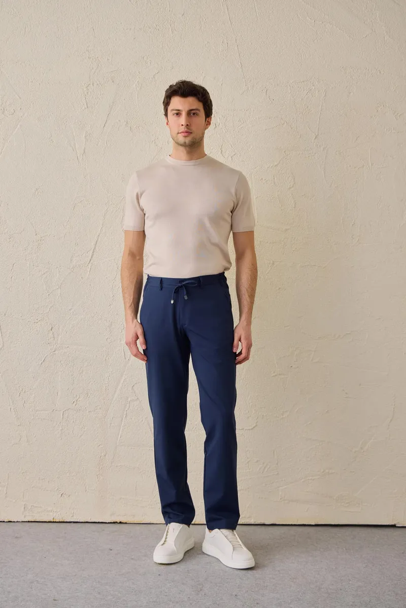 Pantaloni Casual Bleumarin cu Șnur 38 - imagine 2