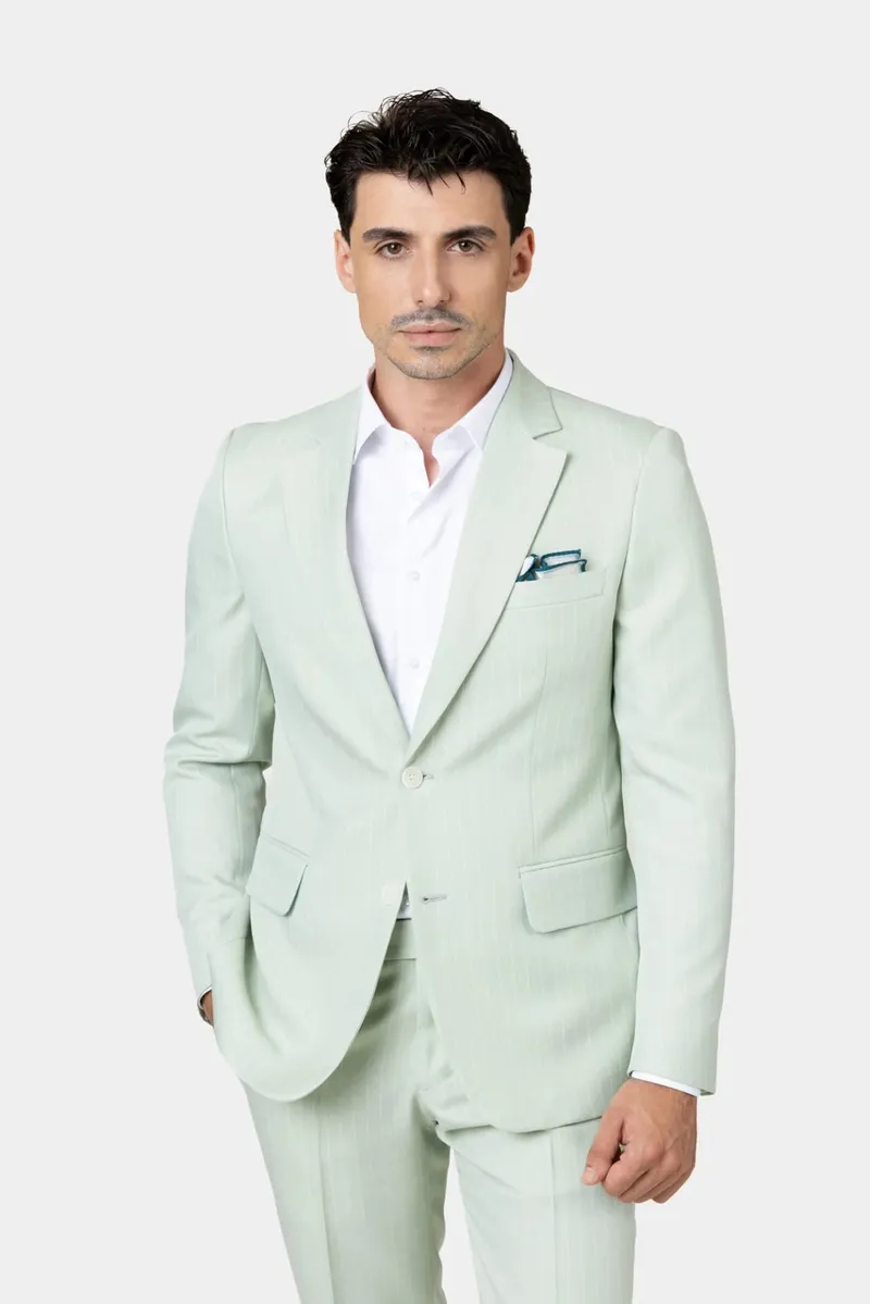 Costum Verde Mentă cu Dungi Fine din Lână 50 - imagine 3
