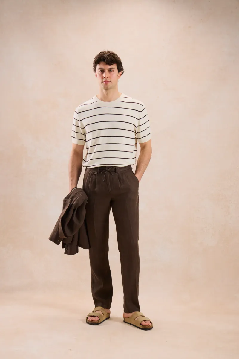 Pantaloni Maro din In cu Pliuri Duble 38 - imagine 2