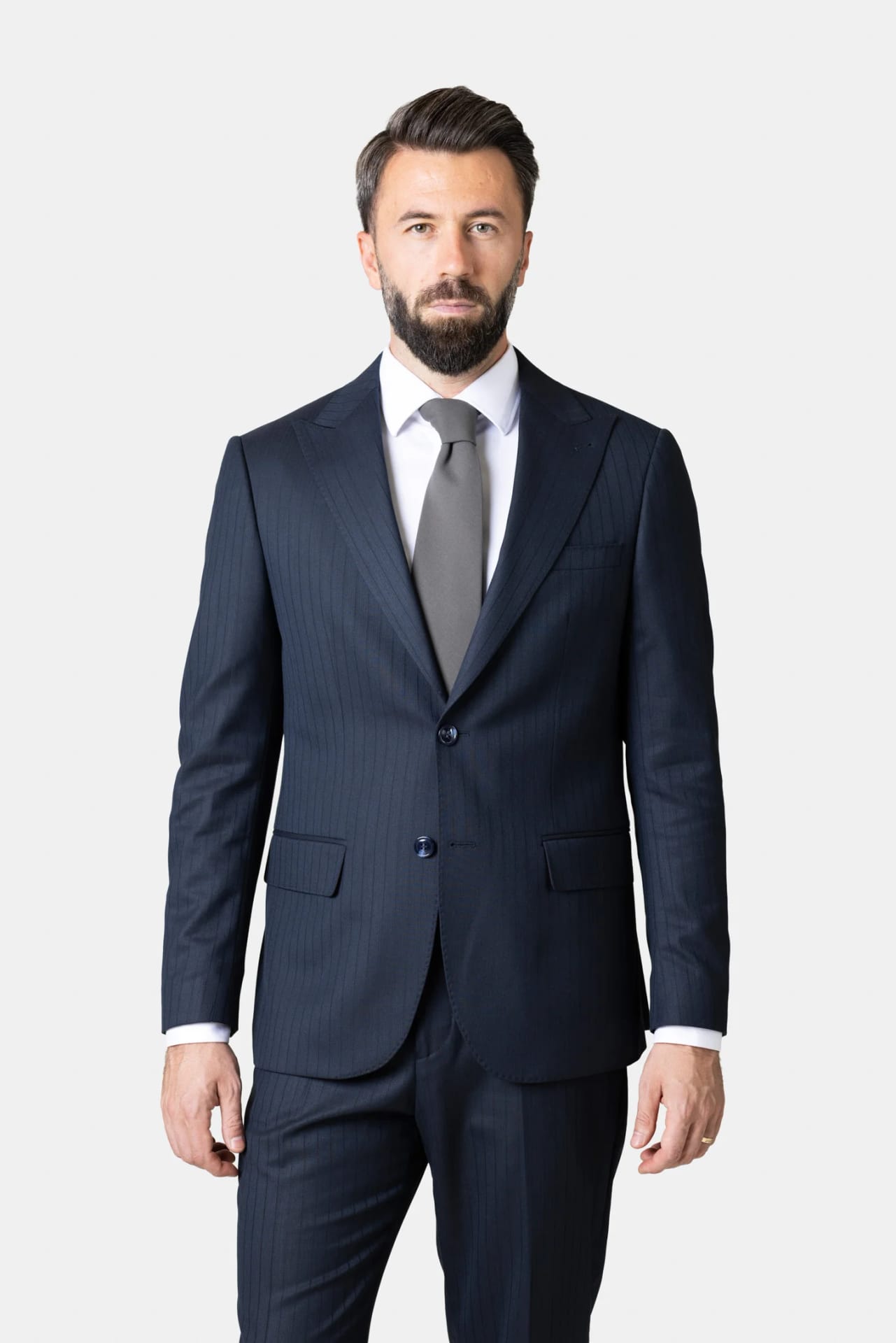 Costum Bleumarin cu Dungi Fine din Lână 48, imaginea 3