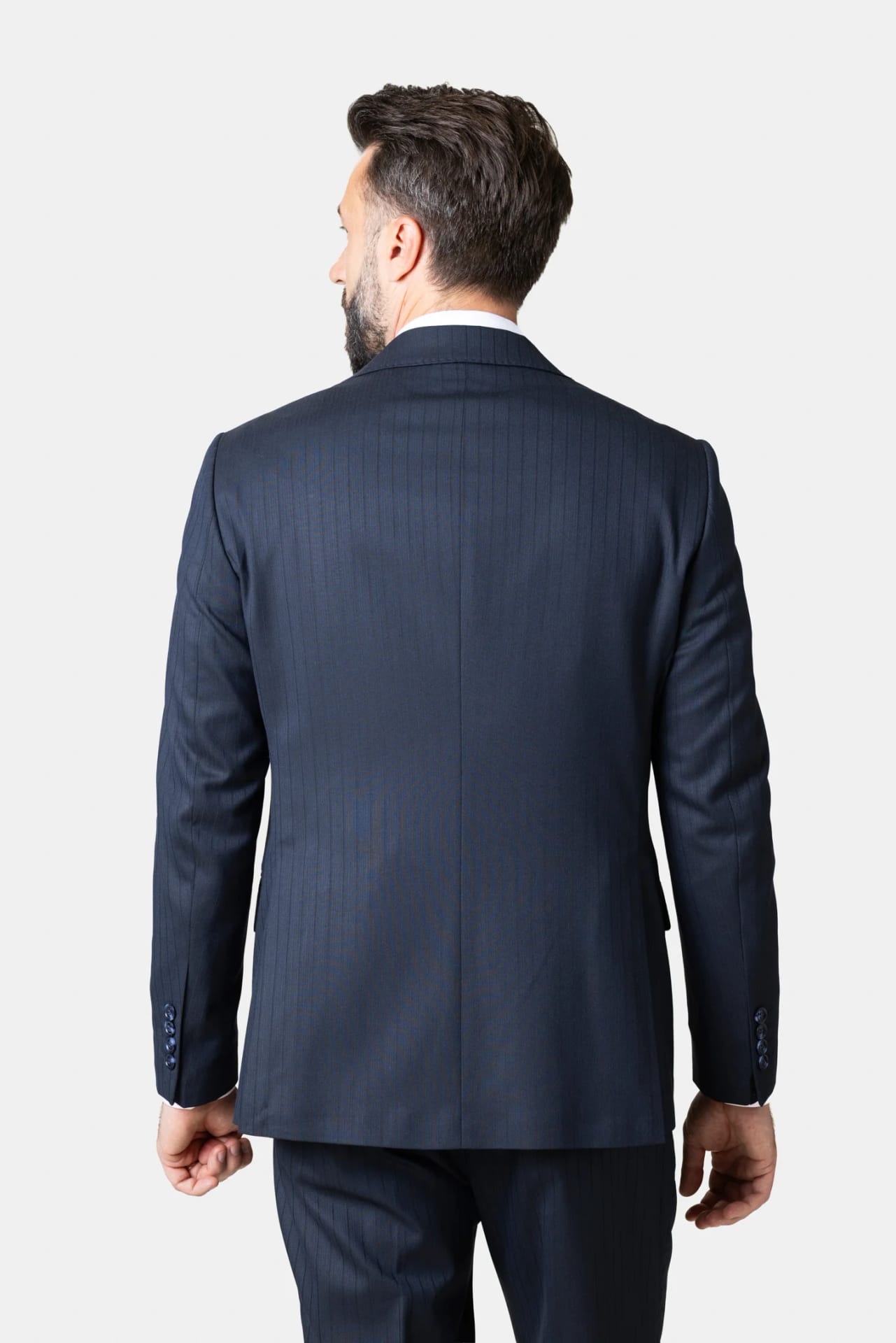 Costum Bleumarin cu Dungi Fine din Lână 48, imaginea 5