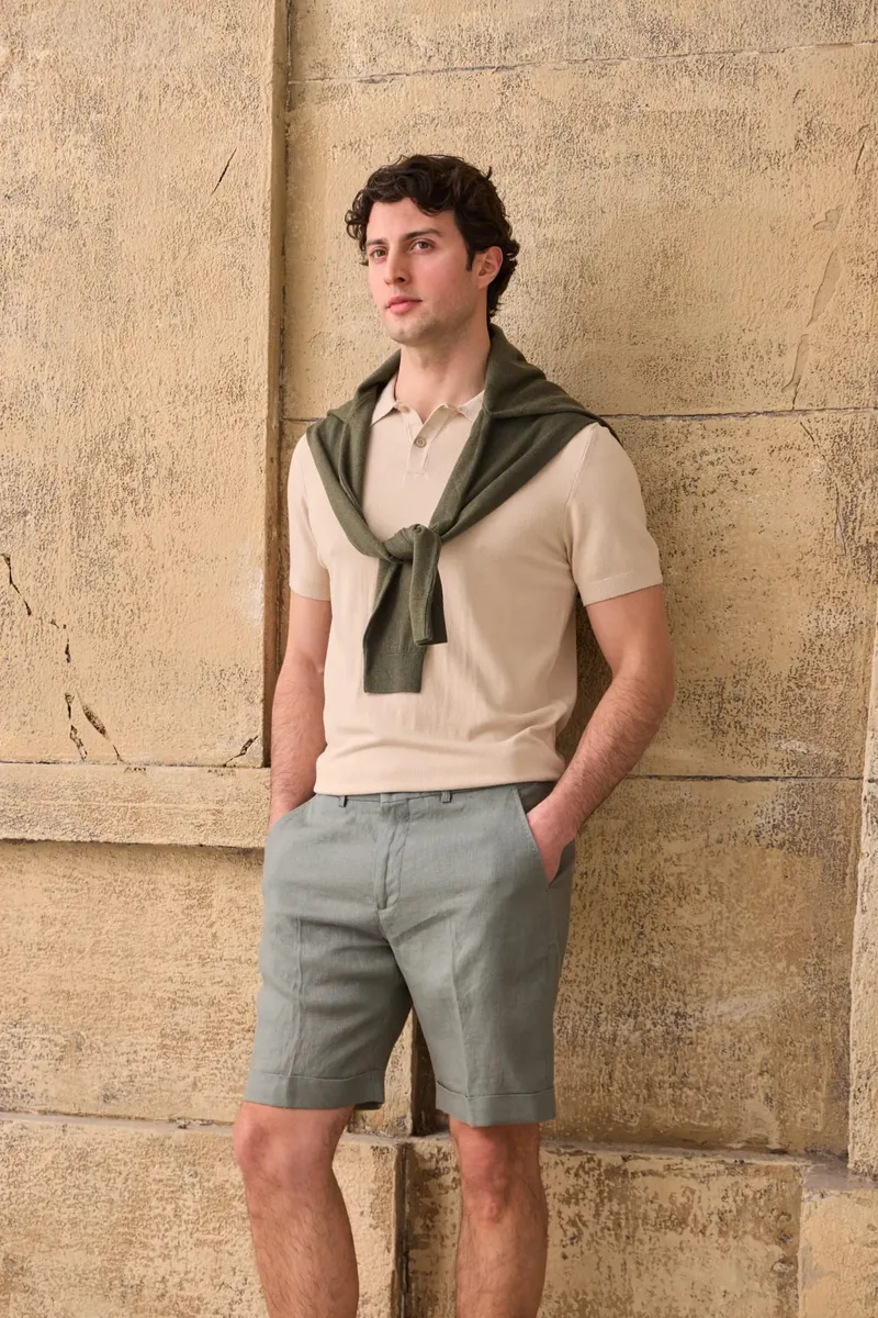 Tricou Polo Bej Tricotat din Amestec de Bumbac M - imagine 2