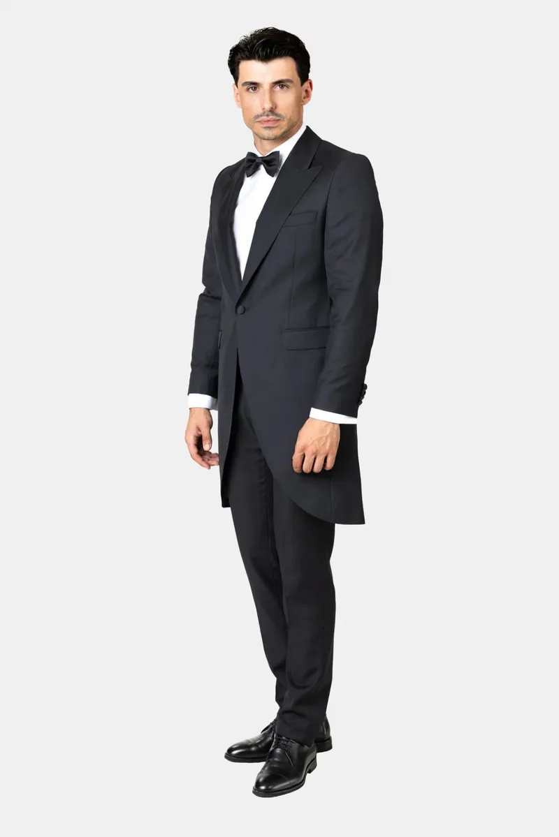 Costum Negru de Ceremonie Tip Frac din Lână 50