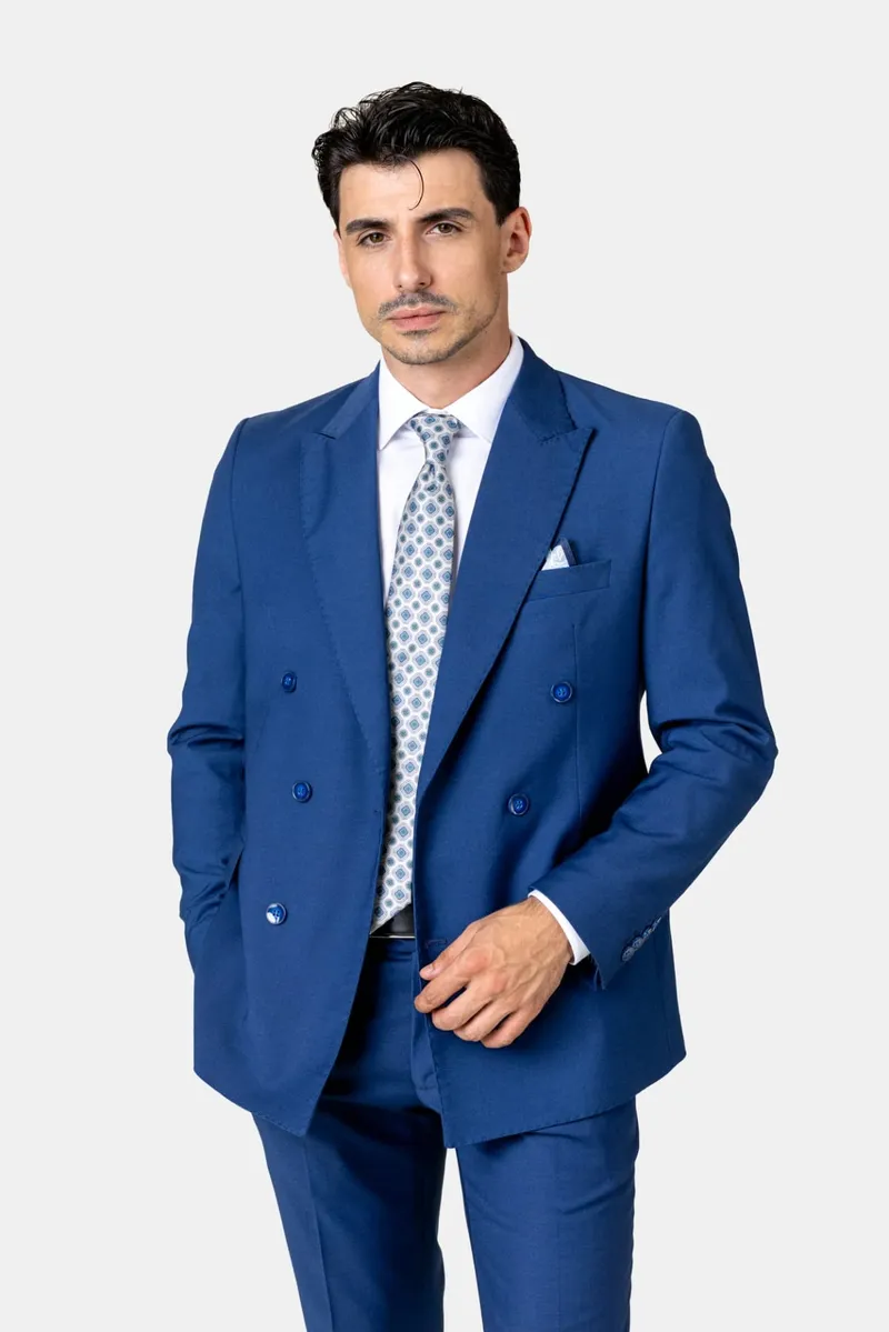 Costum Albastru Intens Double-Breasted din Lână 56 - imagine 3