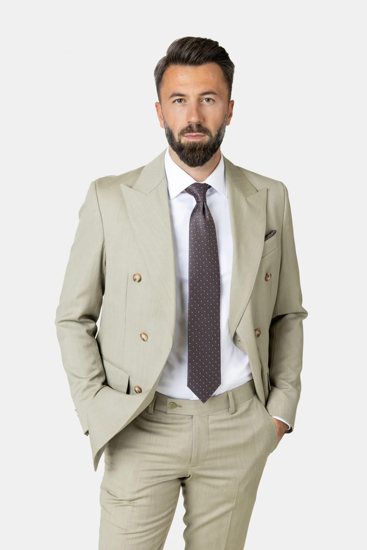 Costum Napoli Verde Oliv Double-Breasted din Lână 56, imaginea 3