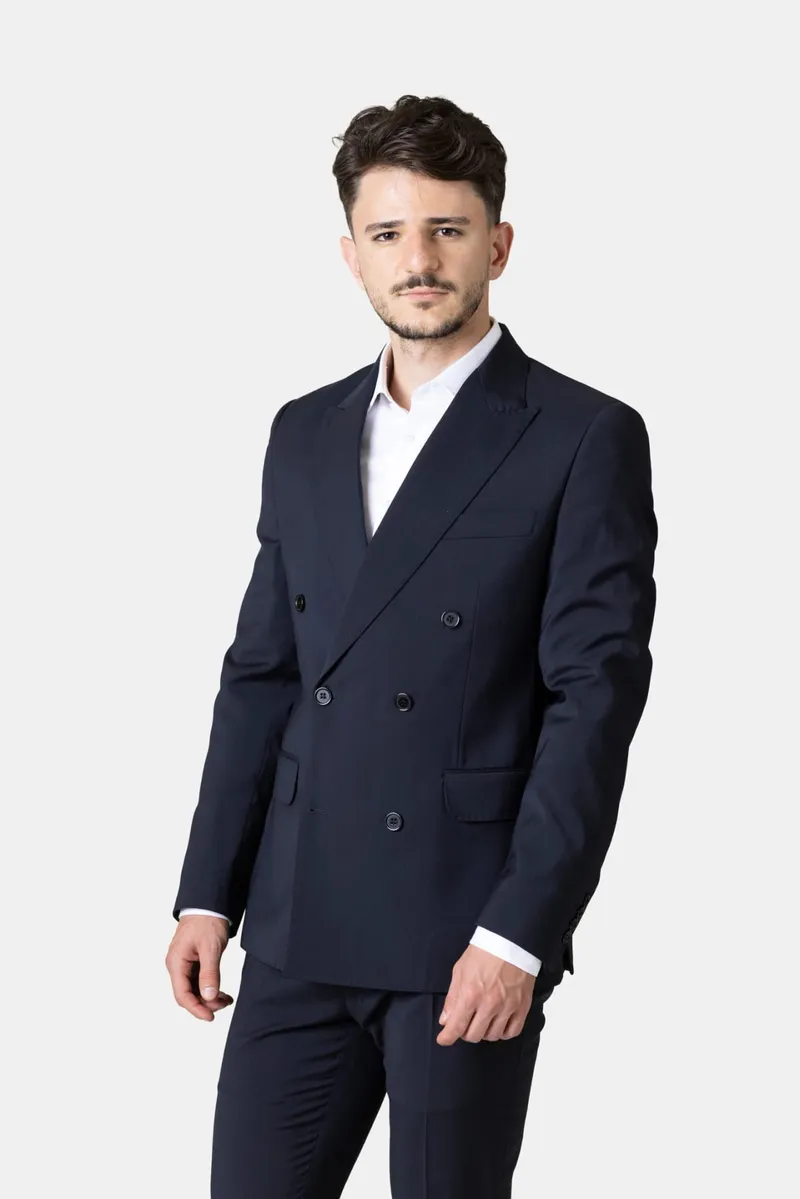 Costum Bleumarin Double-Breasted din Lână 56 - imagine 2