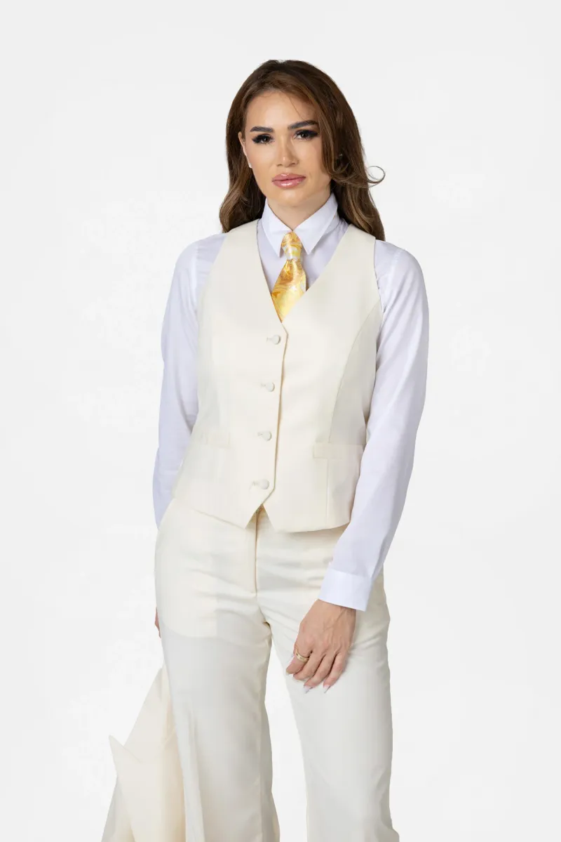 Costum Alb Ivoire cu Vestă din Lână pentru Femei 40 - imagine 3