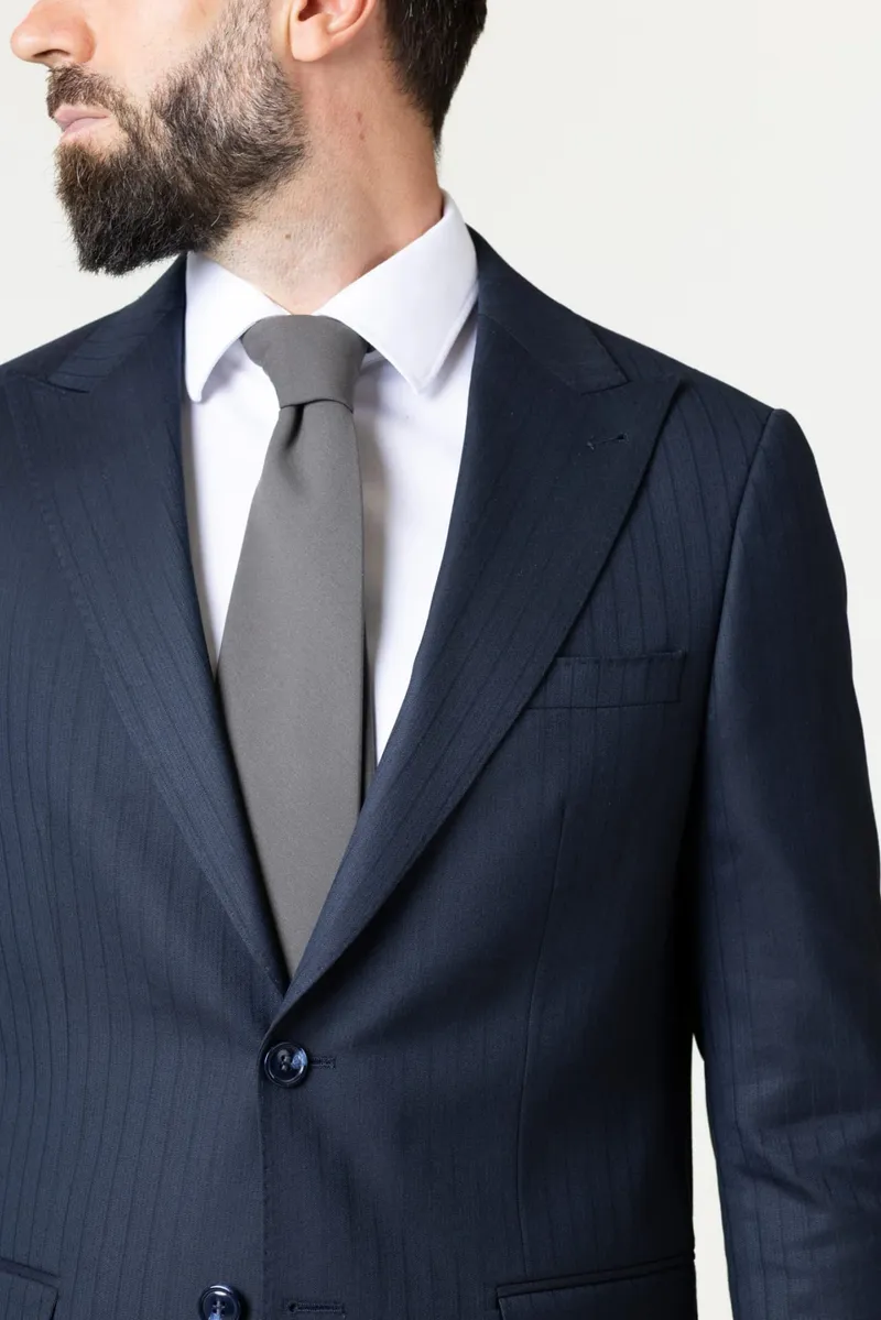 Costum Bleumarin cu Dungi Fine din Lână 56 - imagine 4