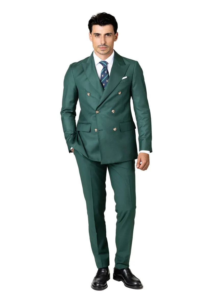 Costum Napoli Verde Smarald Double-Breasted din Lână 54