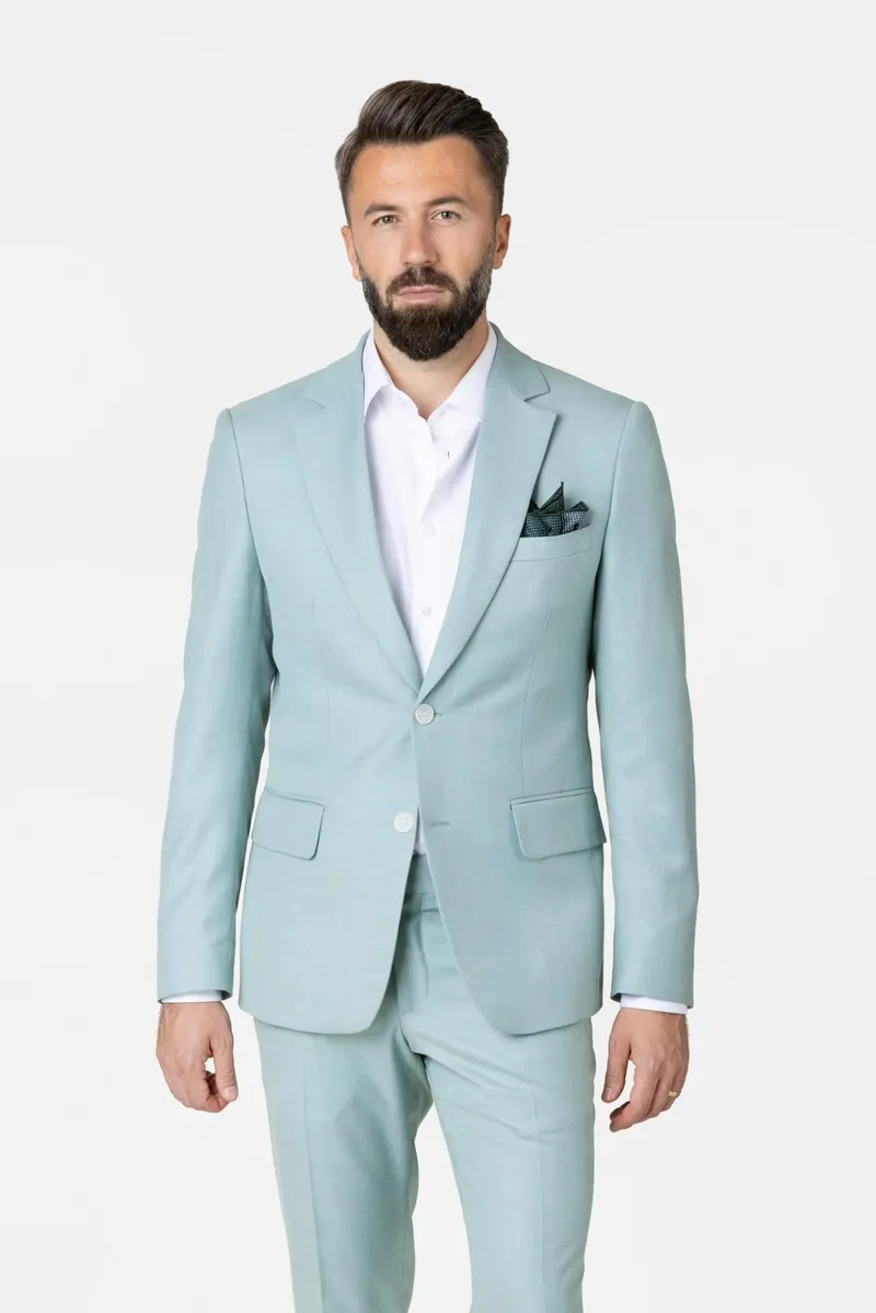 Costum Bleu Aqua din Lână 52 - imagine 2