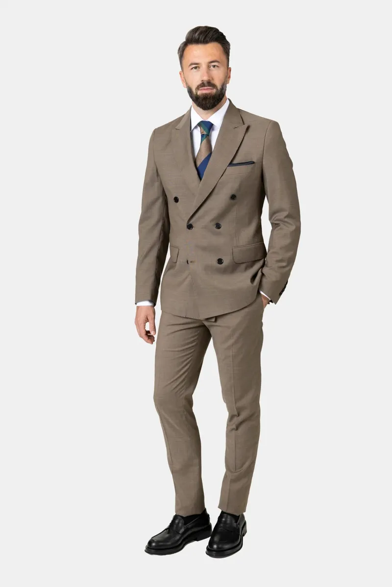 Costum Maro Taupe Double-Breasted din Lână 54