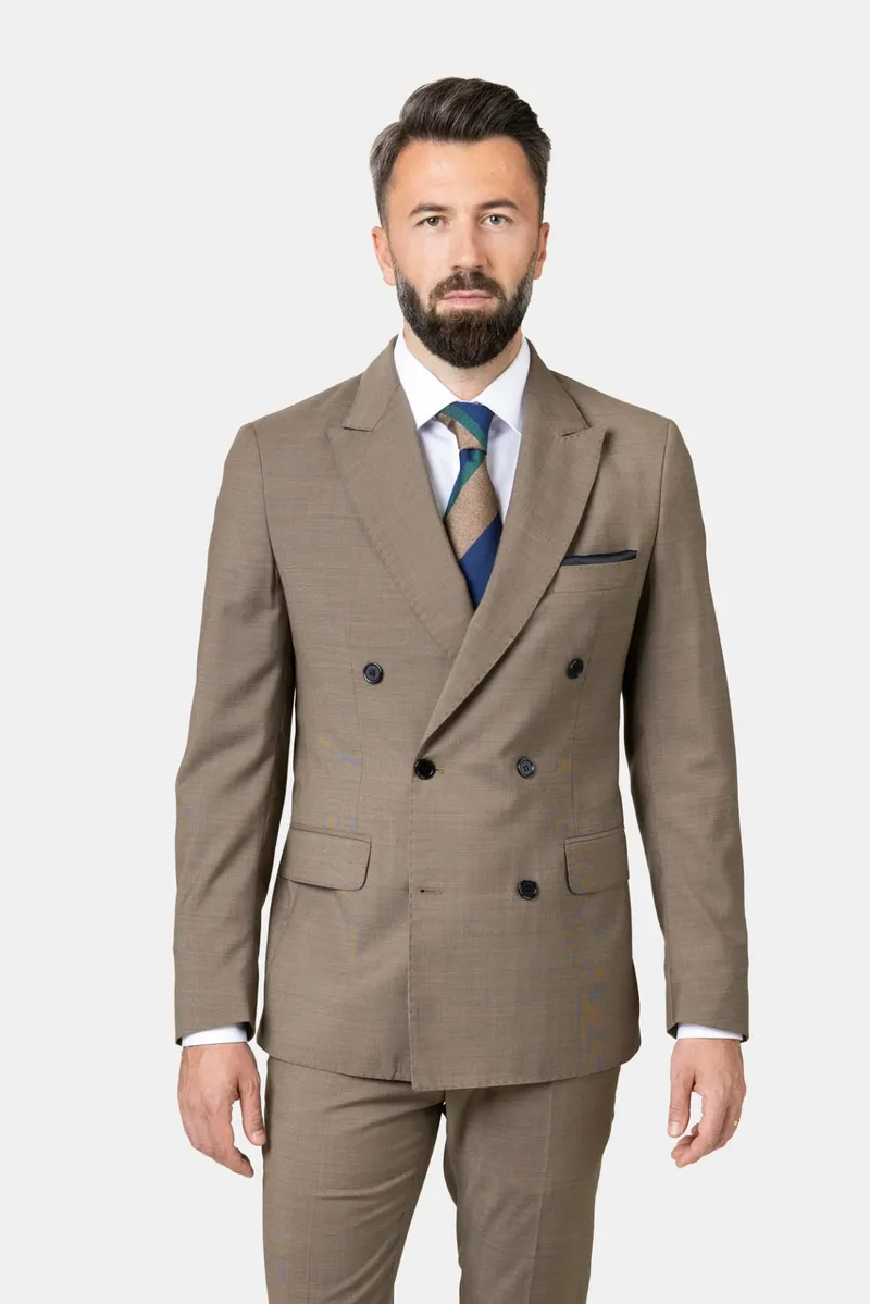 Costum Maro Taupe Double-Breasted din Lână 54 - imagine 2