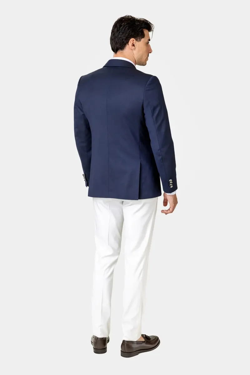Costum Bleumarin cu Nasturi Metalici și Pantaloni Albi din Lână 48 - imagine 5