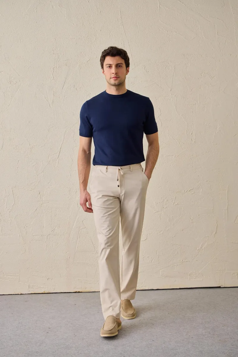 Pantaloni Casual Bej cu Șnur 30 - imagine 2
