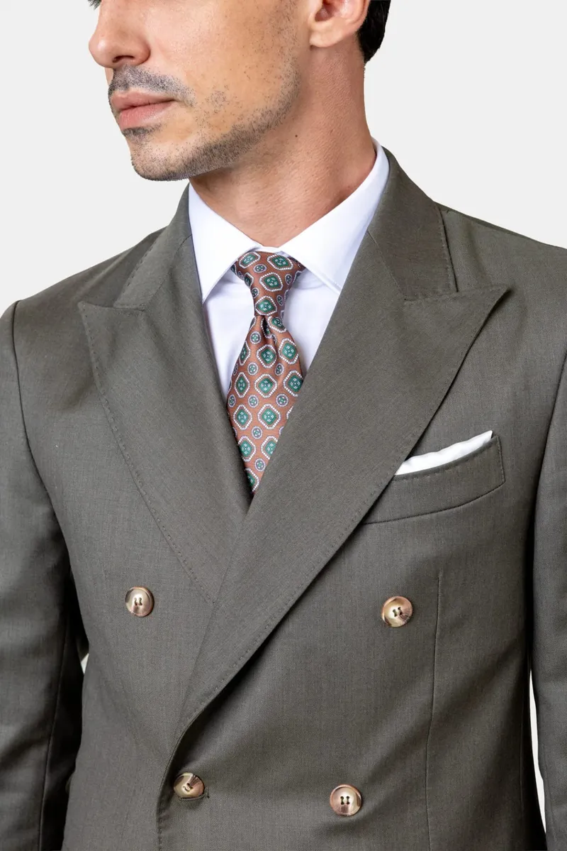 Costum Napoli Khaki Double-Breasted din Lână 48 - imagine 4