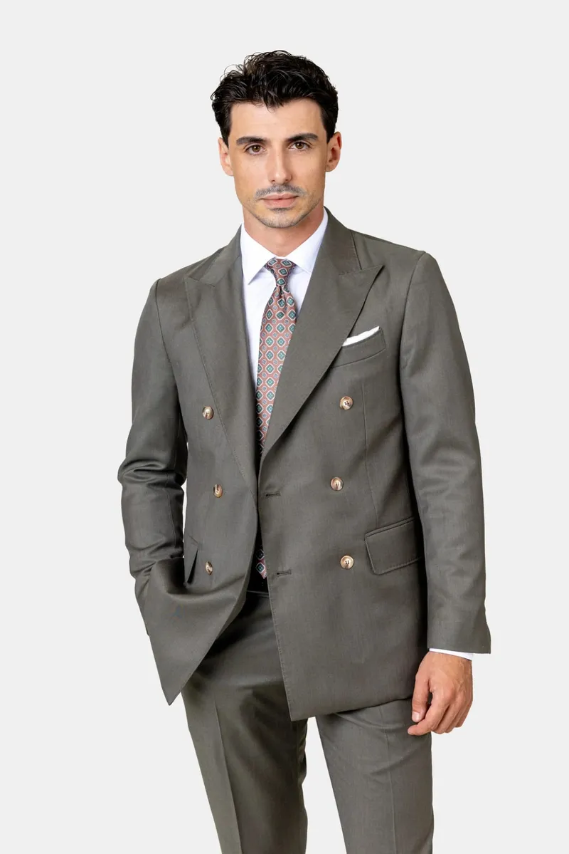 Costum Napoli Khaki Double-Breasted din Lână 48 - imagine 2