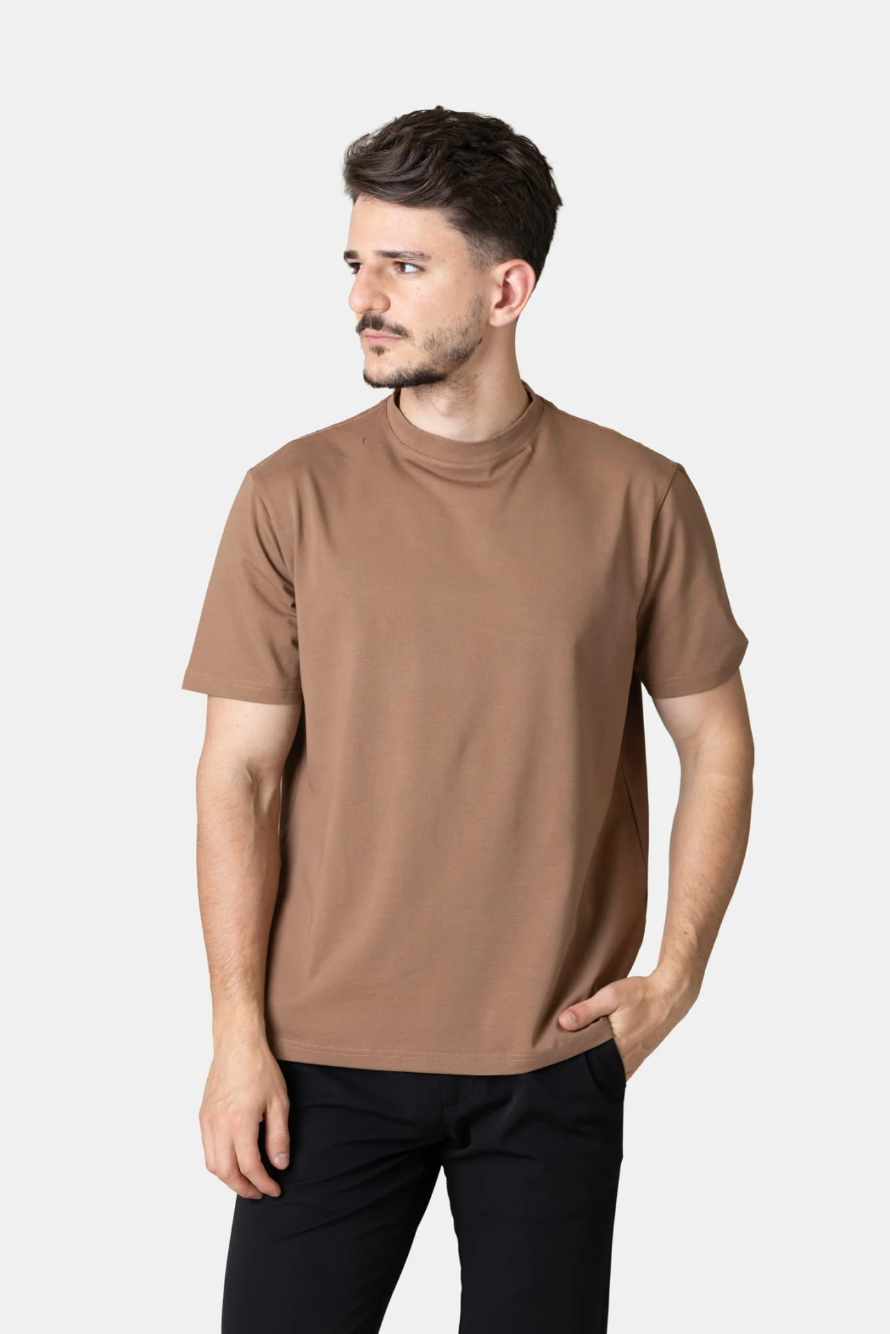 Tricou Basic din Bumbac Maro XXL