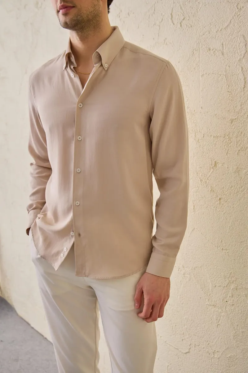 Cămașă Bej Regular Fit din 100% Tencel pentru Bărbați XL