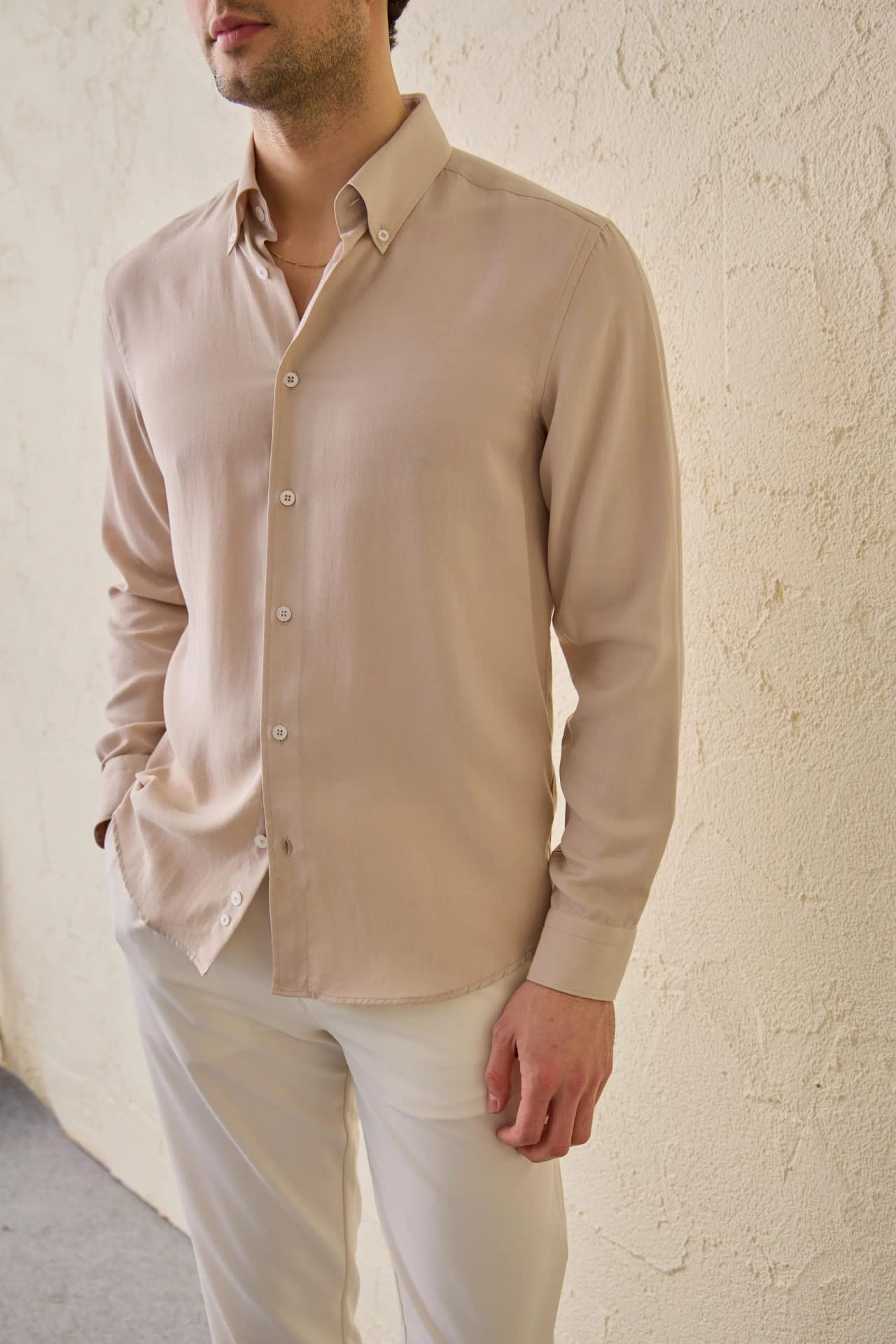 Cămașă Bej Regular Fit din 100% Tencel pentru Bărbați XL