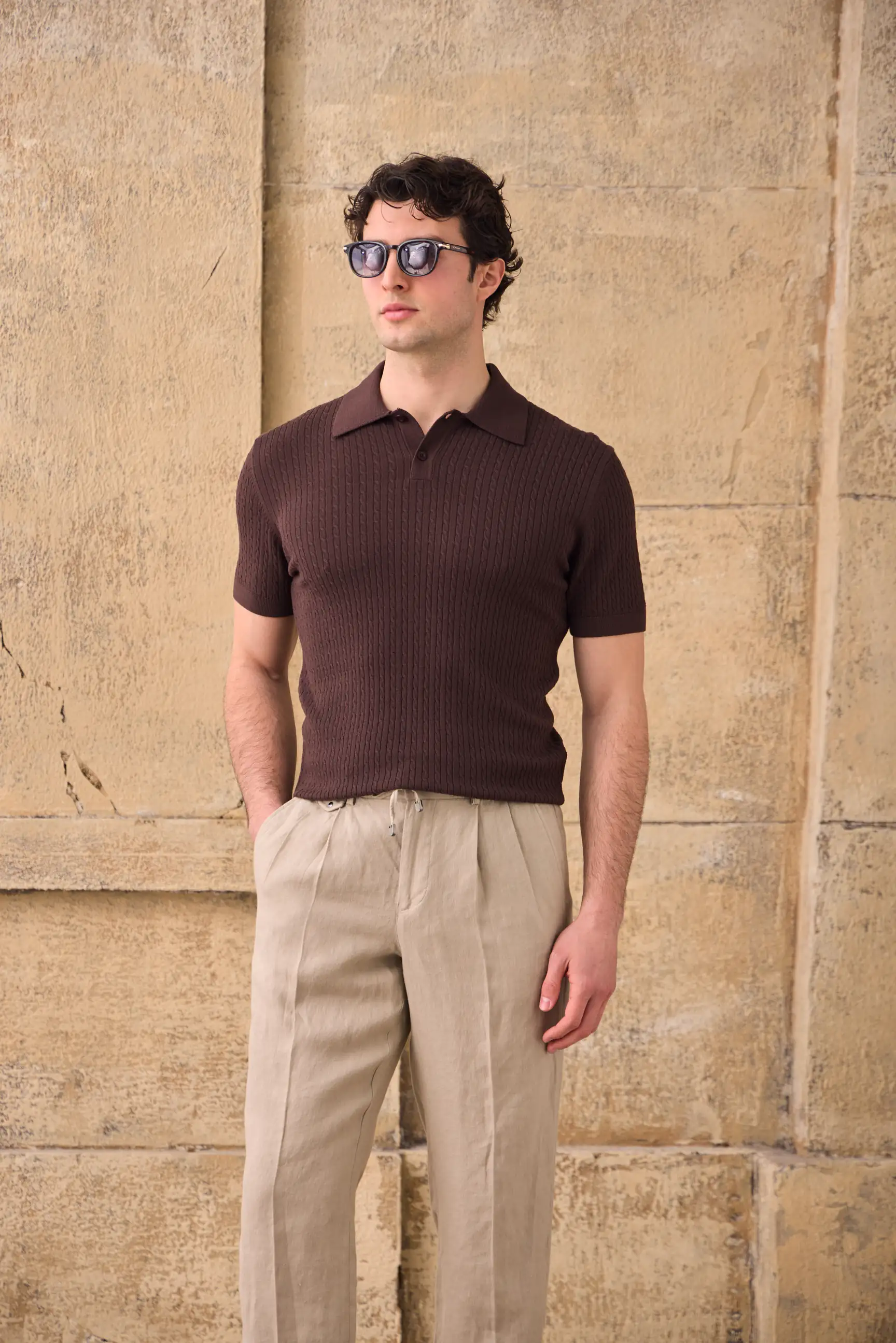 Tricou Tricotat Maro cu Guler Polo XXL