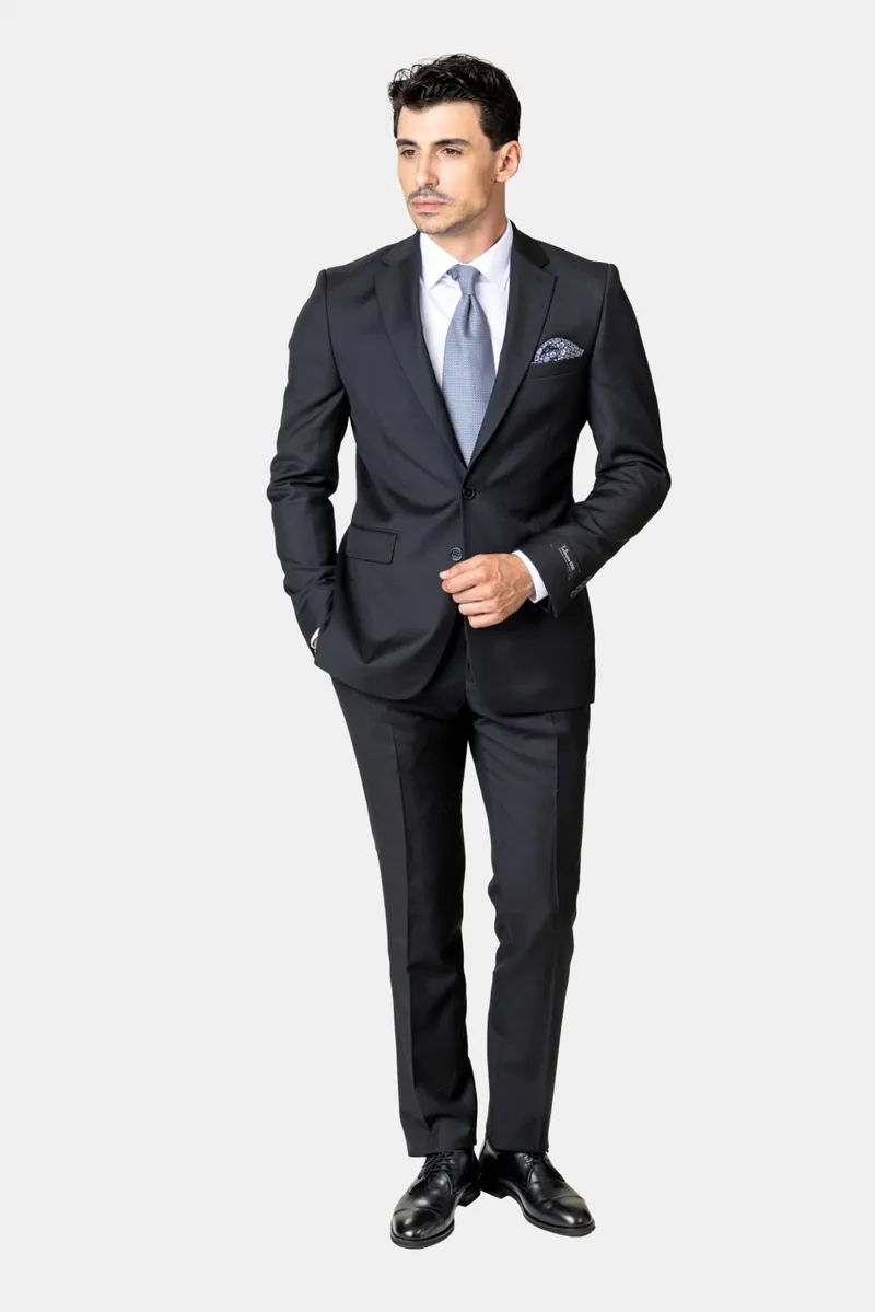 Costum Negru Slim Fit din Lână 60