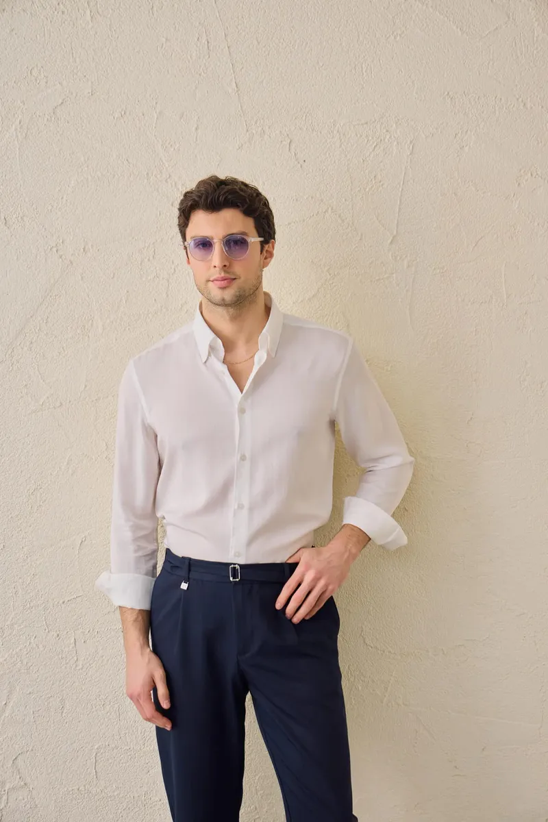 Cămașă Albă Regular Fit din 100% Tencel pentru Bărbați XL