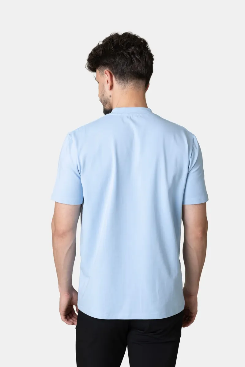 Tricou Basic din Bumbac Albastru Deschis L - imagine 3