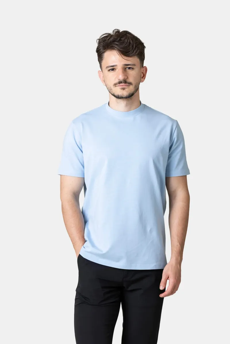 Tricou Basic din Bumbac Albastru Deschis L