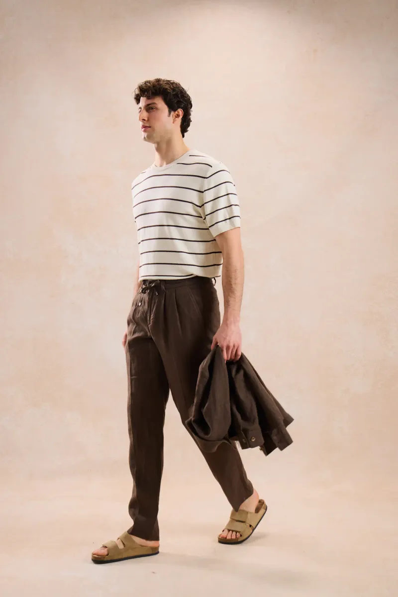 Pantaloni Maro din In cu Pliuri Duble 33 - imagine 3