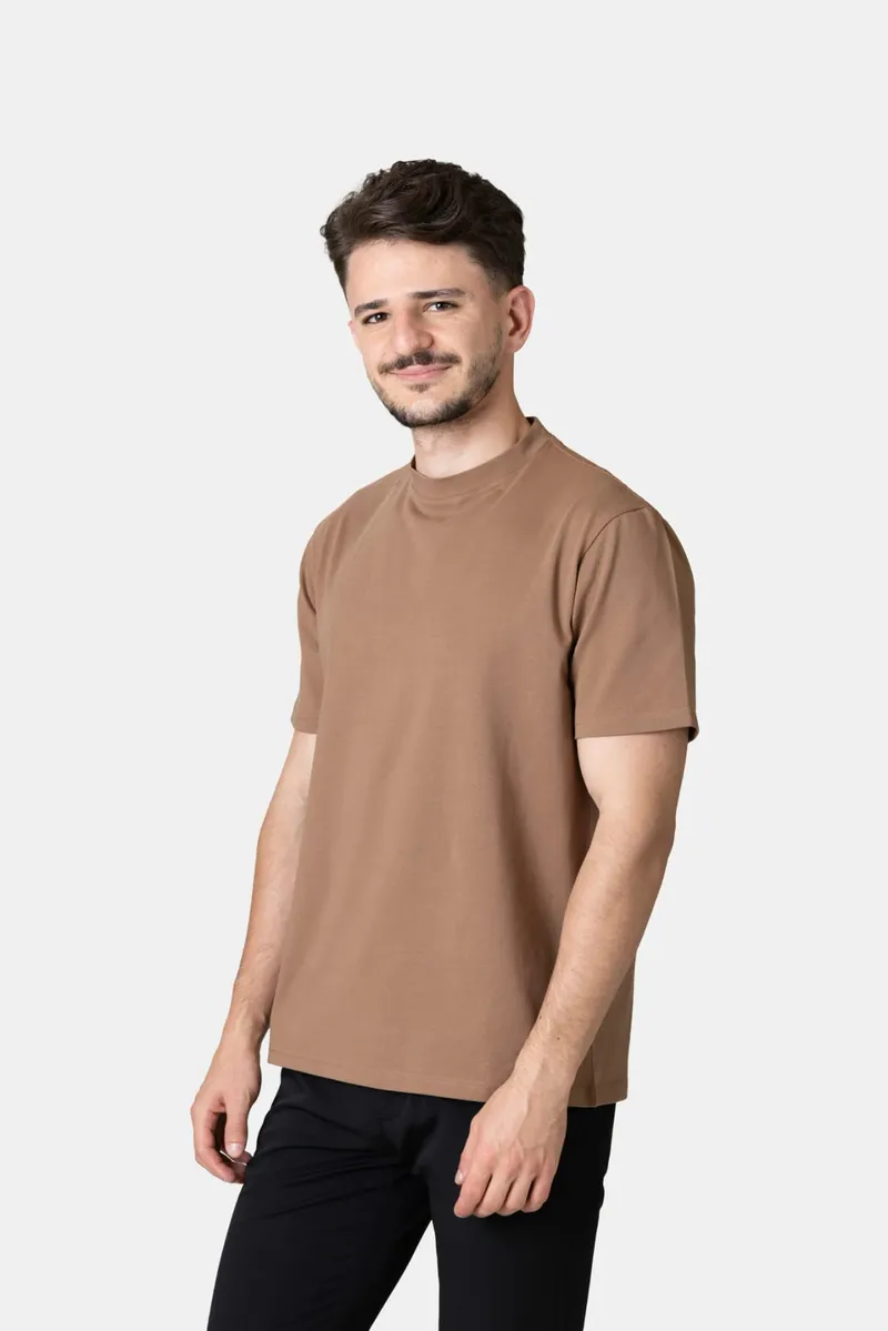 Tricou Basic din Bumbac Maro M - imagine 2