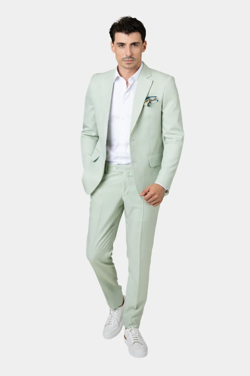 Costum Verde Mentă cu Dungi Fine din Lână 54 - imagine 2