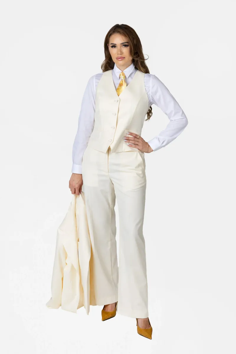 Costum Alb Ivoire cu Vestă din Lână pentru Femei 38 - imagine 2