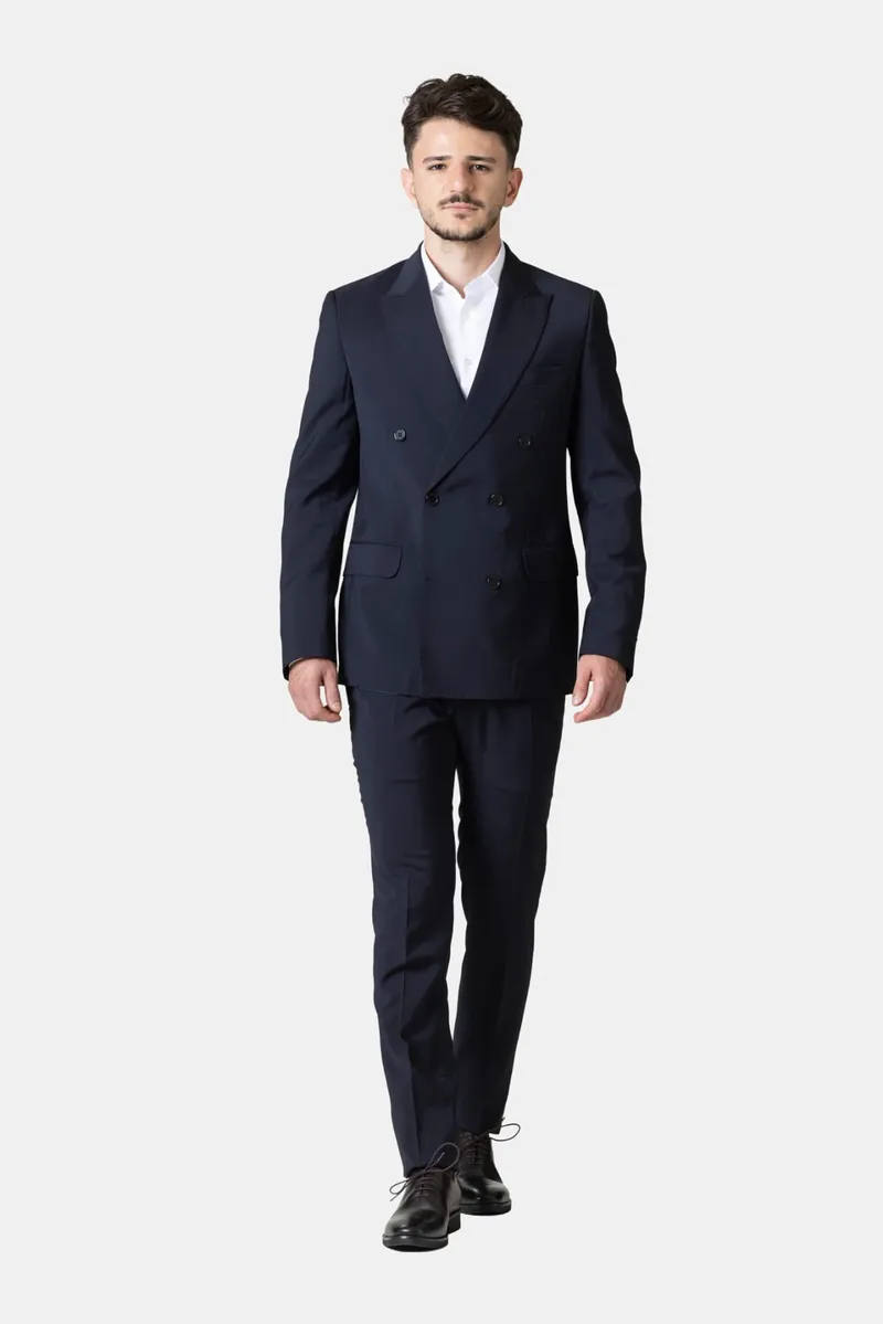 Costum Bleumarin Double-Breasted din Lână 50