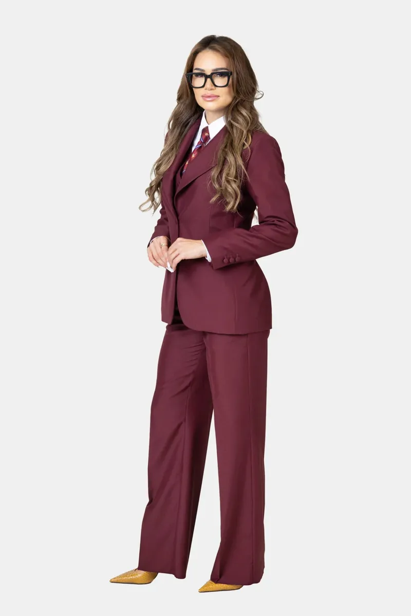 Costum Bordo din Lână pentru Femei 38 - imagine 3