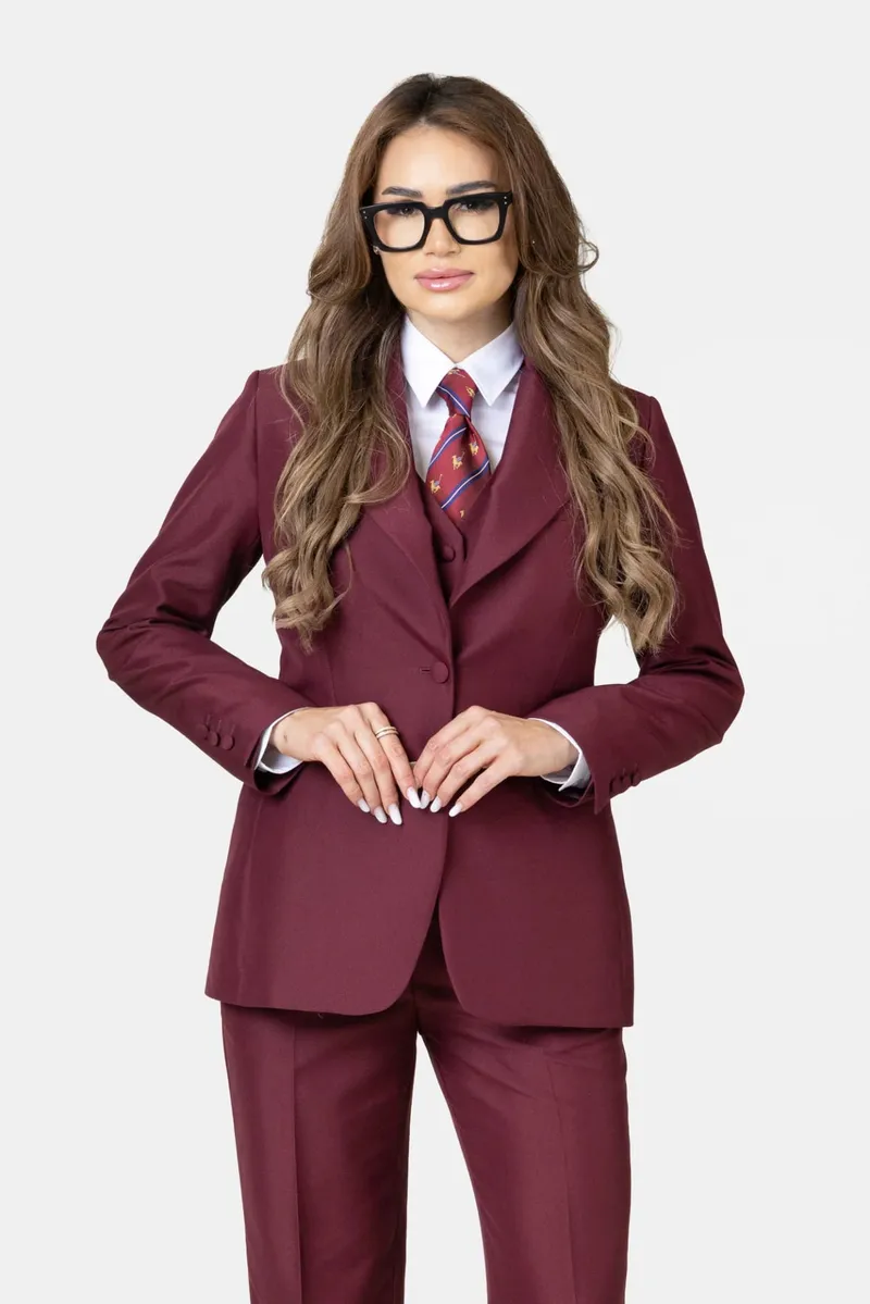Costum Bordo din Lână pentru Femei 38 - imagine 5