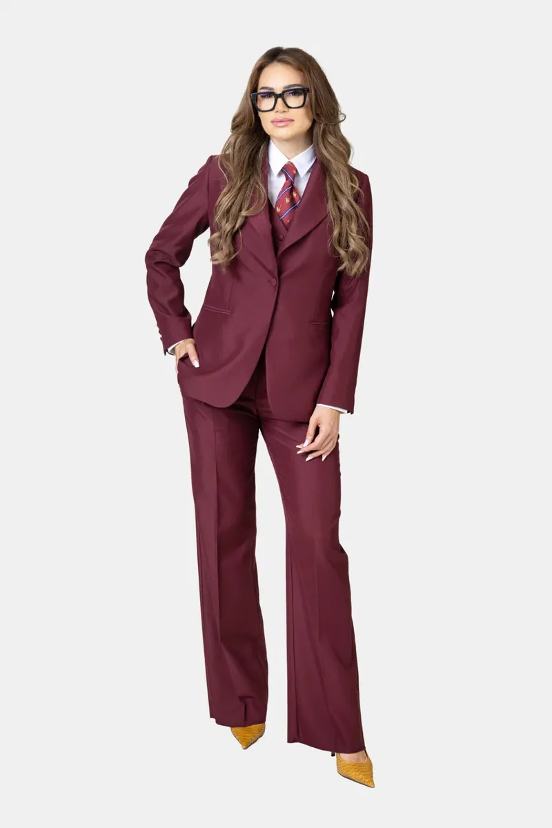Costum Bordo din Lână pentru Femei 38