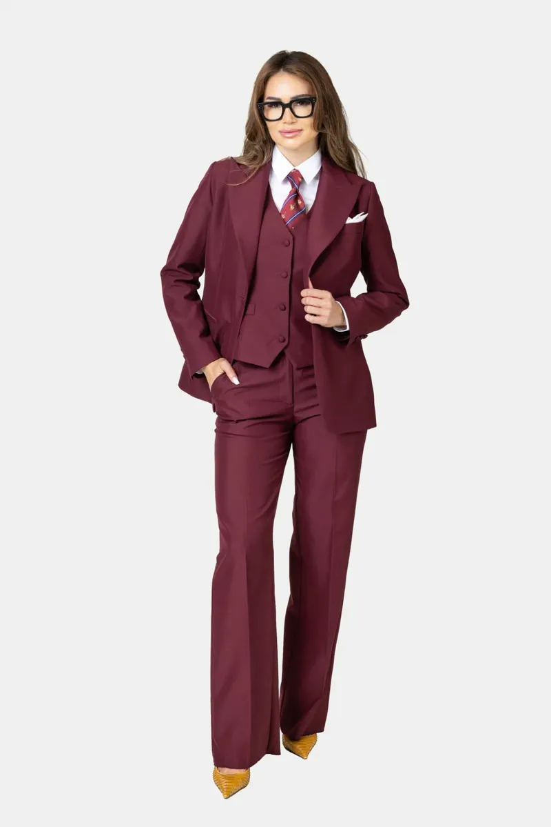 Costum Bordo din Lână pentru Femei 38 - imagine 2