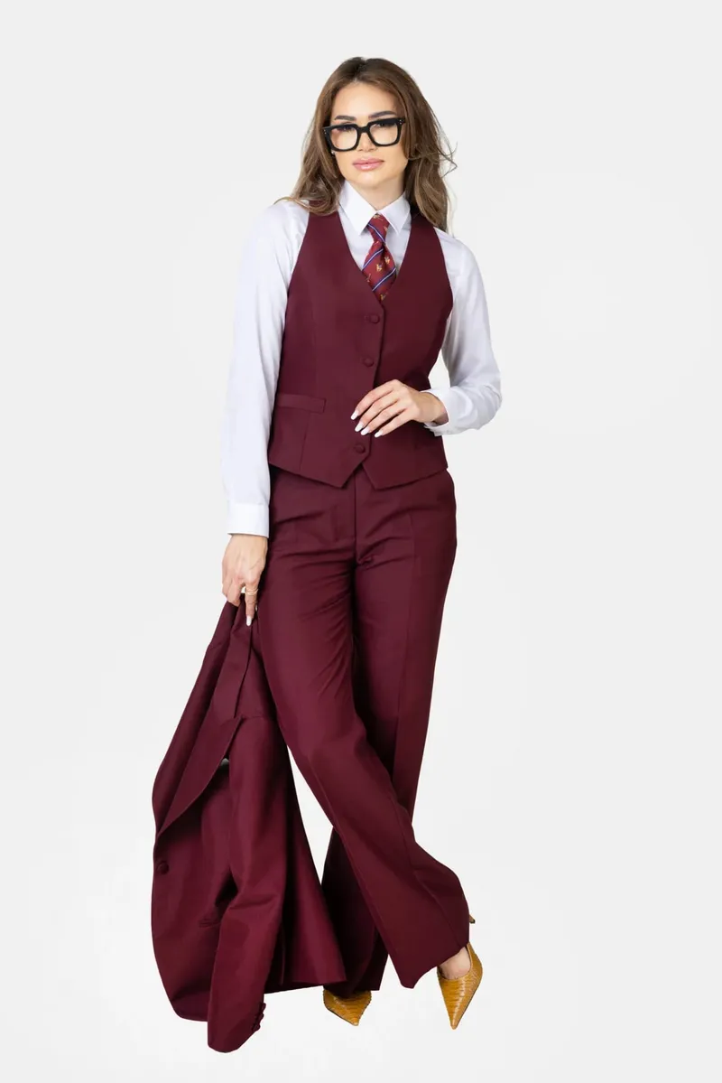 Costum Bordo din Lână pentru Femei 38 - imagine 4