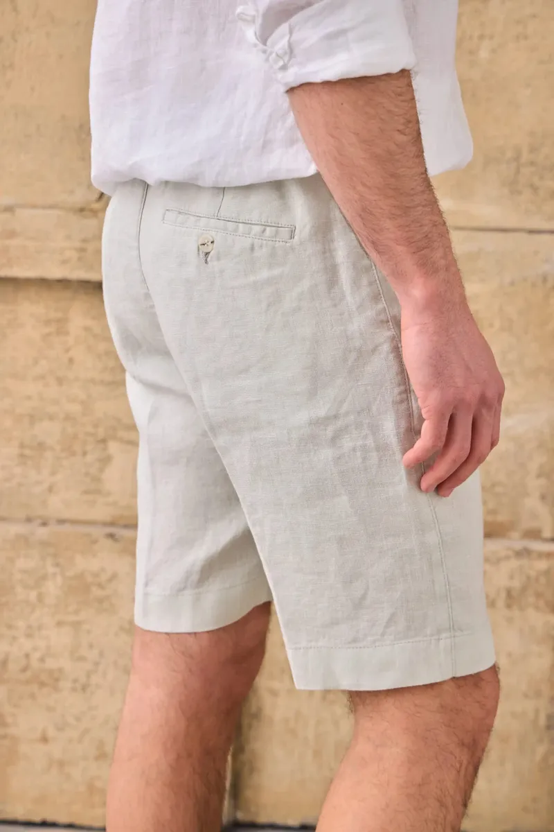 Pantaloni Scurți Bej din In cu Talie Elastică 36
