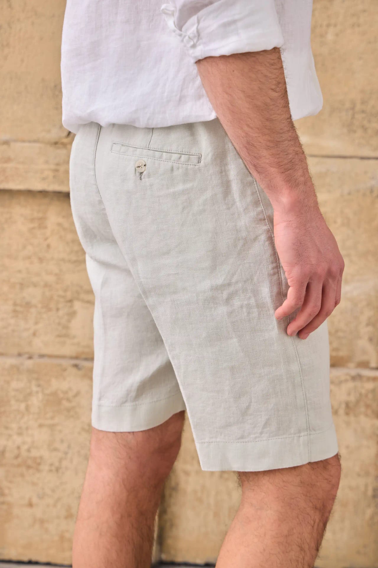 Pantaloni Scurți Bej din In cu Talie Elastică 36, imaginea 2