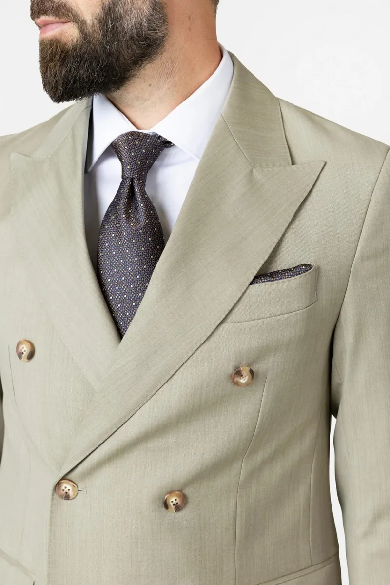 Costum Napoli Verde Oliv Double-Breasted din Lână 60 - imagine 4