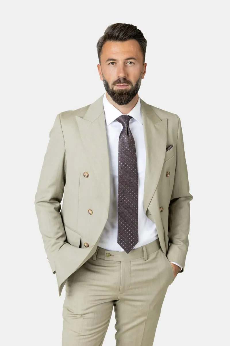 Costum Napoli Verde Oliv Double-Breasted din Lână 60 - imagine 3