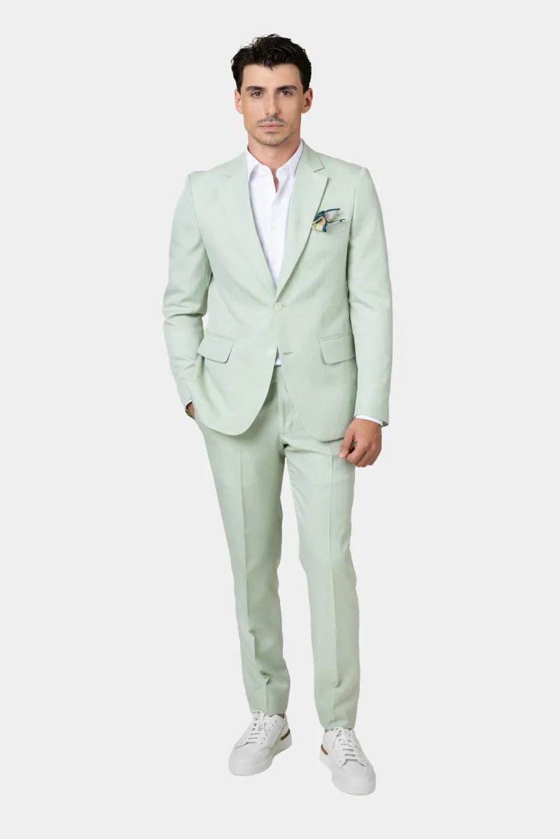 Costum Verde Mentă cu Dungi Fine din Lână 56