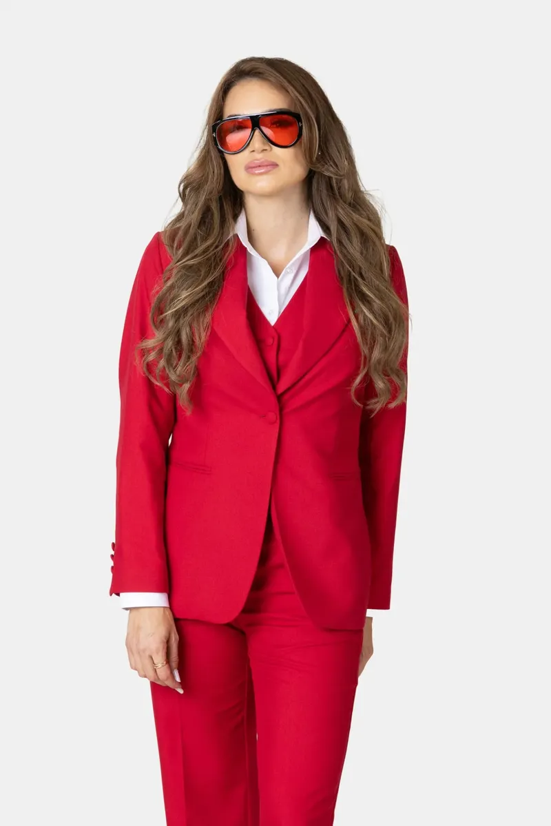 Costum Roșu cu Vestă din Lână pentru Femei 42 - imagine 3