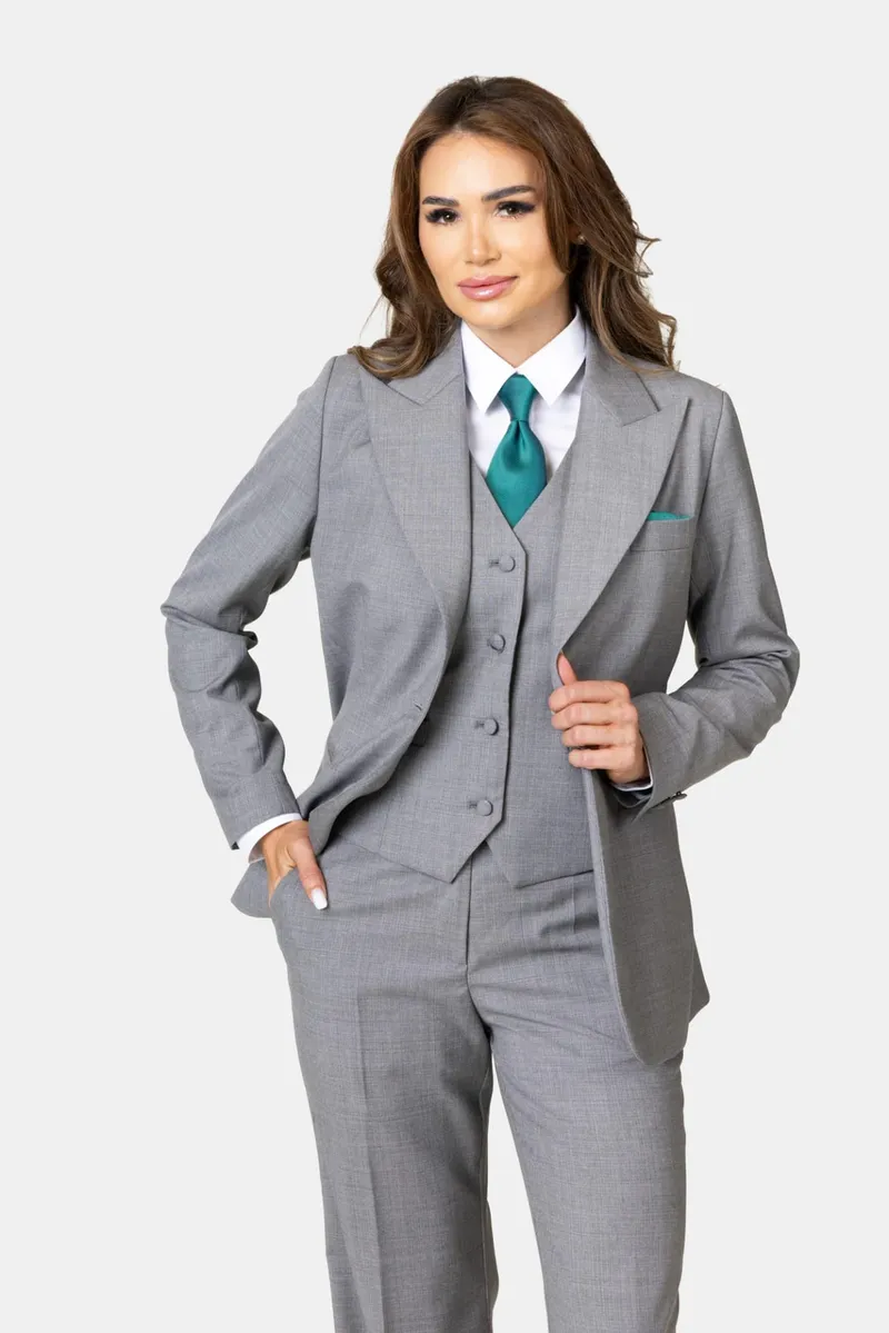 Costum Gri din Lână pentru Femei 40 - imagine 4